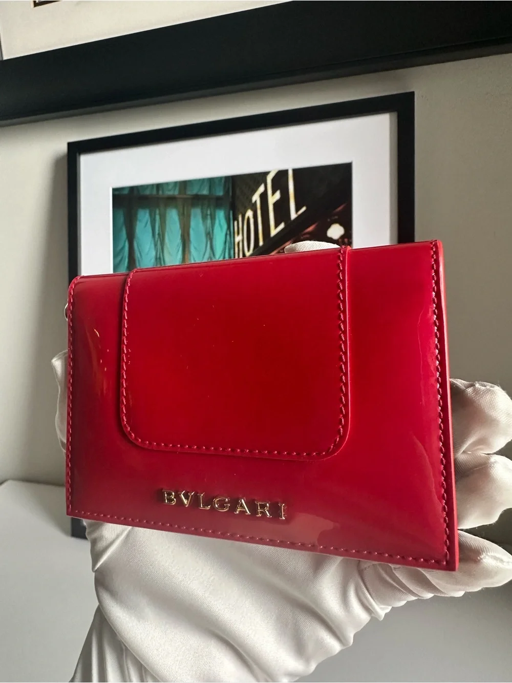BVLGARI Serpenti Forever Ruby Red Patent Leather Card Holder Wallet – Like New